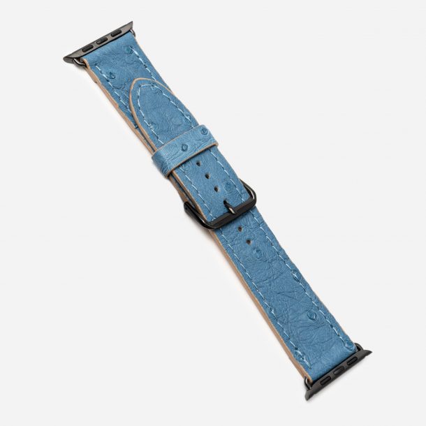 Band for Apple Watch made of ostrich skin in blue color with follicles