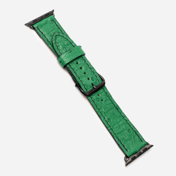 Band for Apple Watch made of ostrich skin in green color with follicles