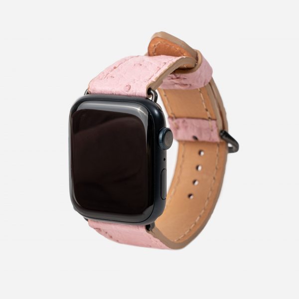 Ремінець для Apple Watch зі шкіри страуса в рожевому кольорі з фолікулами у Києві