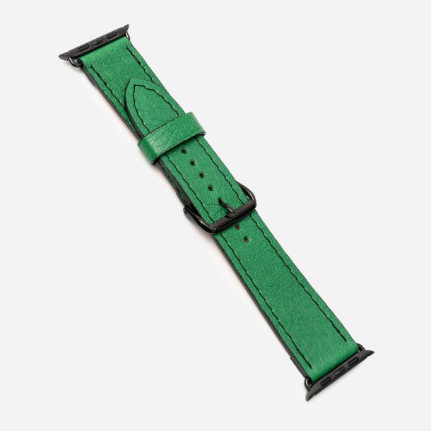 Band for Apple Watch made of ostrich skin in green color without follicles