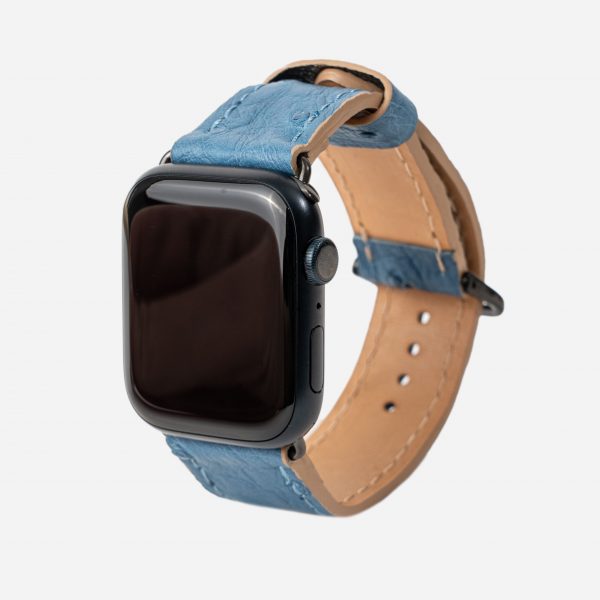 Band for Apple Watch made of ostrich skin in blue color with follicles in Kyiv