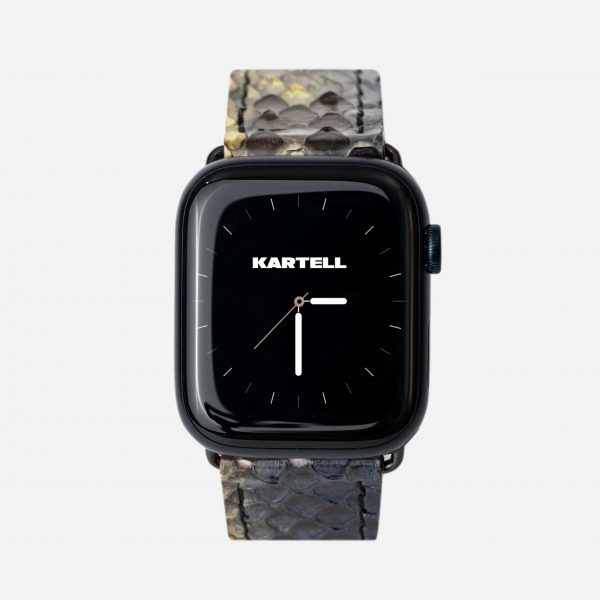 price for Band for Apple Watch made of python skin in blue-yellow color