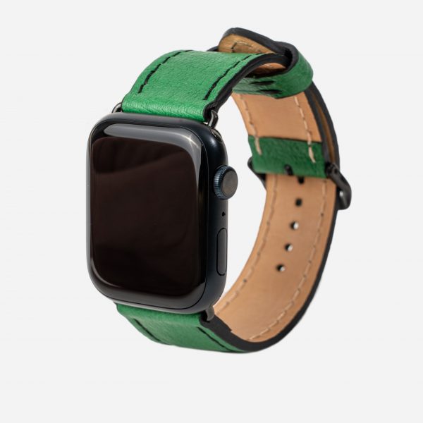 Ремешок для Apple Watch из кожи страуса в зеленом цвете без фолликул.