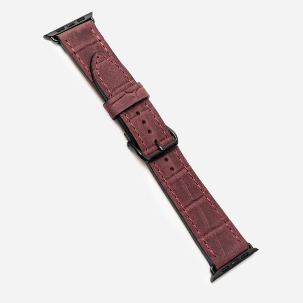 Ремінець для Apple Watch з телячої шкіри, тисненої під крокодила у бордовому кольорі