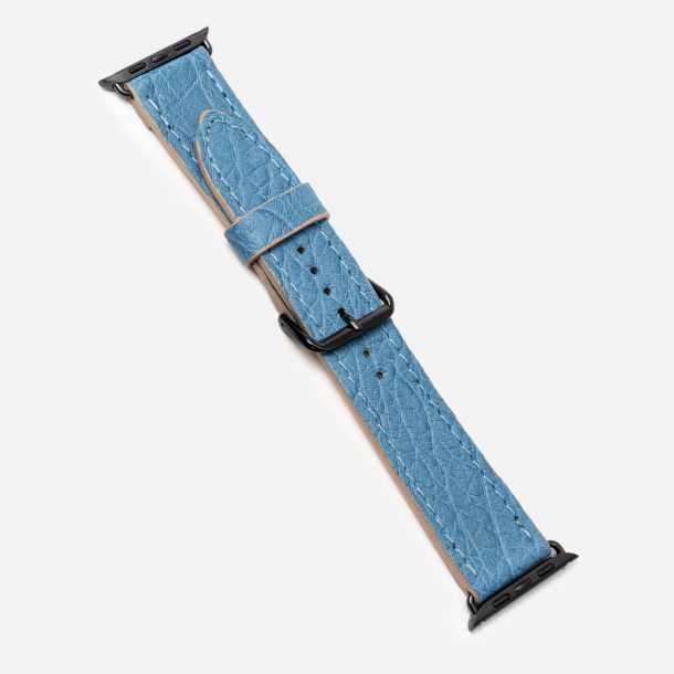 Ремешок для Apple Watch из кожи страуса в голубом цвете без фолликул