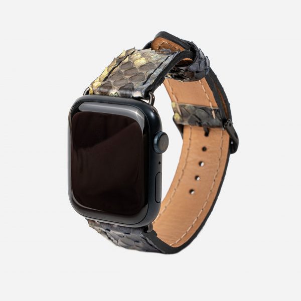 Ремешок для Apple Watch из кожи питона в сине-желтом цвете.