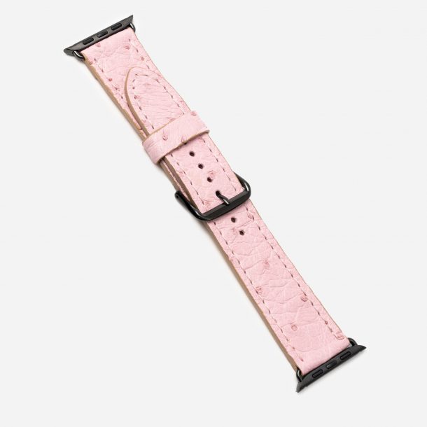 Band for Apple Watch made of ostrich skin in pink color with follicles