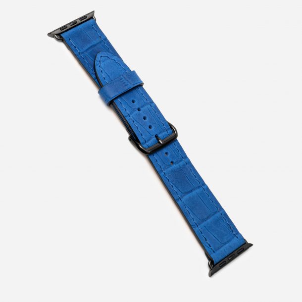 Band for Apple Watch made of calf leather embossed with a crocodile pattern in ultramarine color
