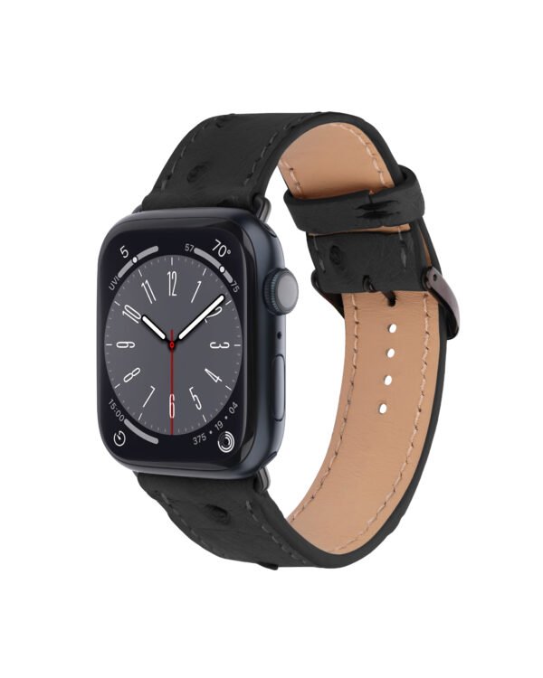 Ремінець для Apple Watch зі шкіри страуса в чорному кольорі з фолікулами