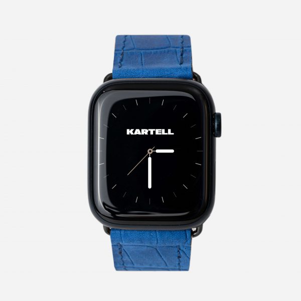 price for Band for Apple Watch made of calf leather embossed with a crocodile pattern in ultramarine color