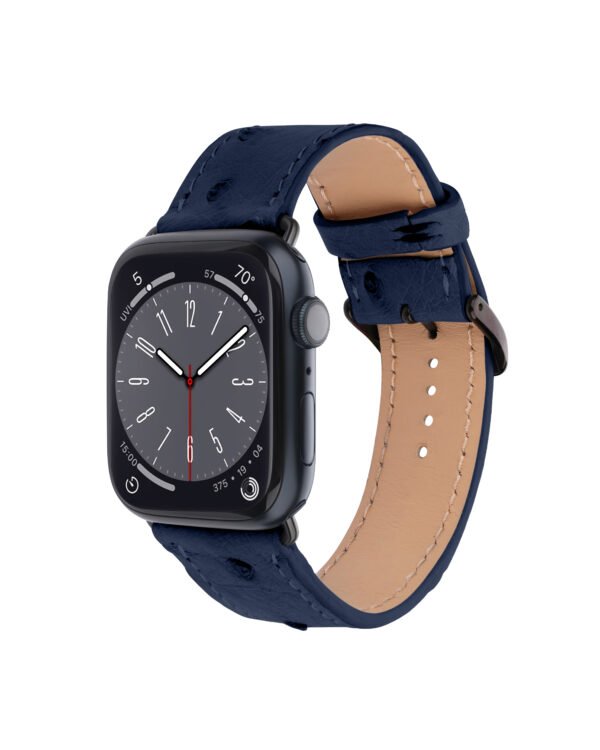 Ремінець для Apple Watch зі шкіри страуса в синьому кольорі з фолікулами