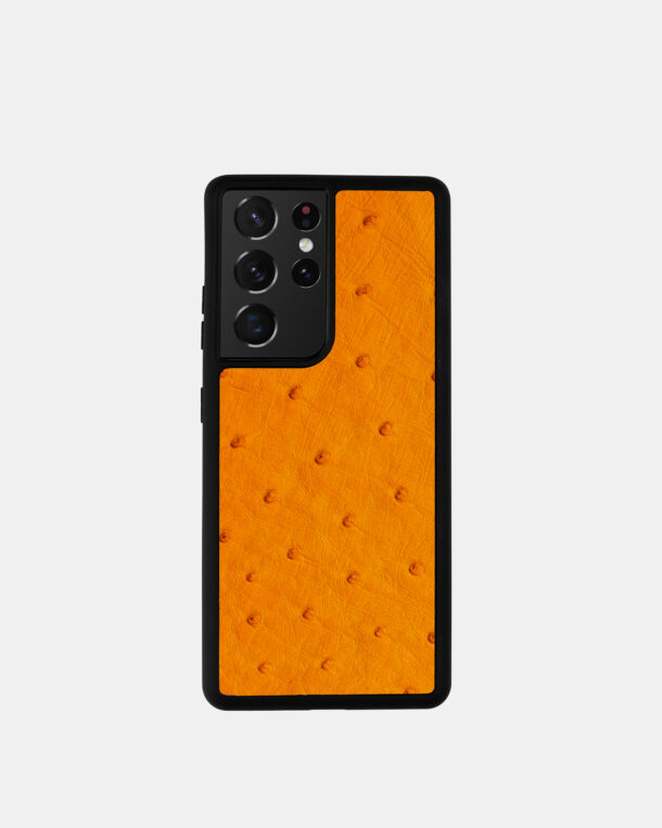Чехол для Samsung в оранжевом цвете из кожи страуса.