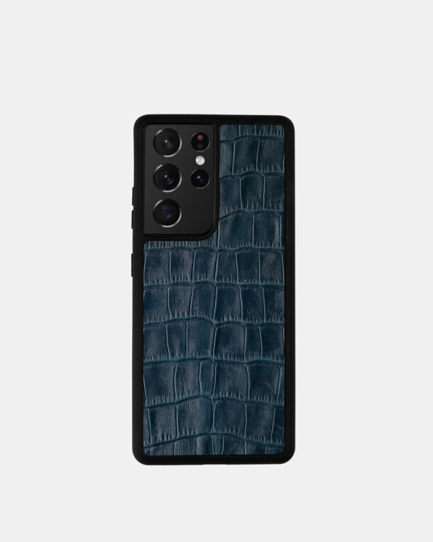 Case for Samsung in dark blue color with crocodile embossing