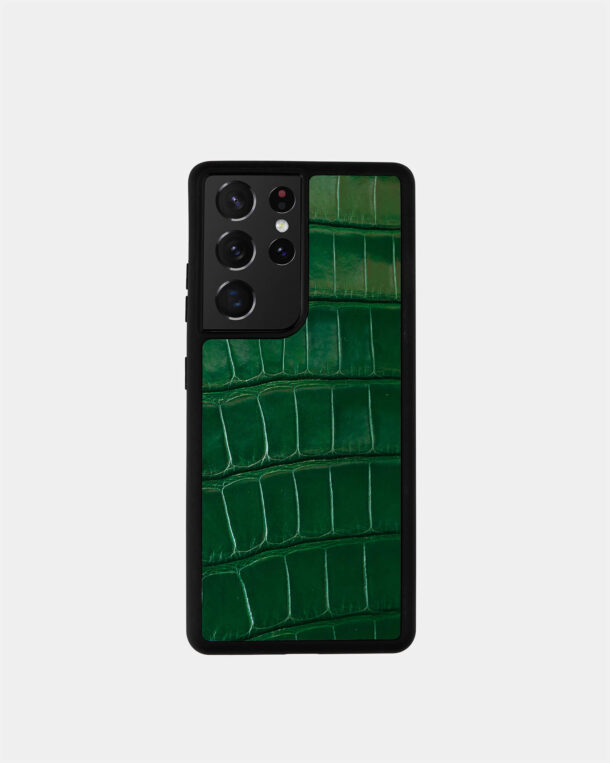 Case for Samsung in green color with crocodile skins