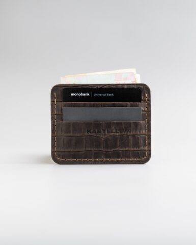 price for Card holder made of calf leather embossed with crocodile in dark brown color
