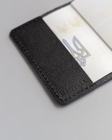 Passport cover made of calfskin with saffiano pattern in black color in Kyiv