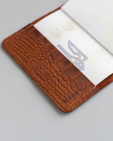 Cover for a passport made of calf leather embossed with a crocodile in red color in Kyiv