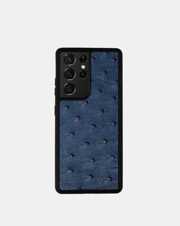 Case for Samsung in blue color with ostrich skins