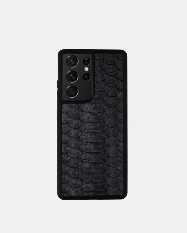 Чохол для Samsung у чорному кольорі зі шкіри пітона з широкими лусочками