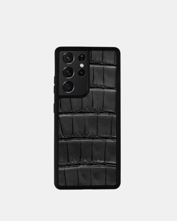Чохол для Samsung у чорному кольорі зі шкіри крокодила