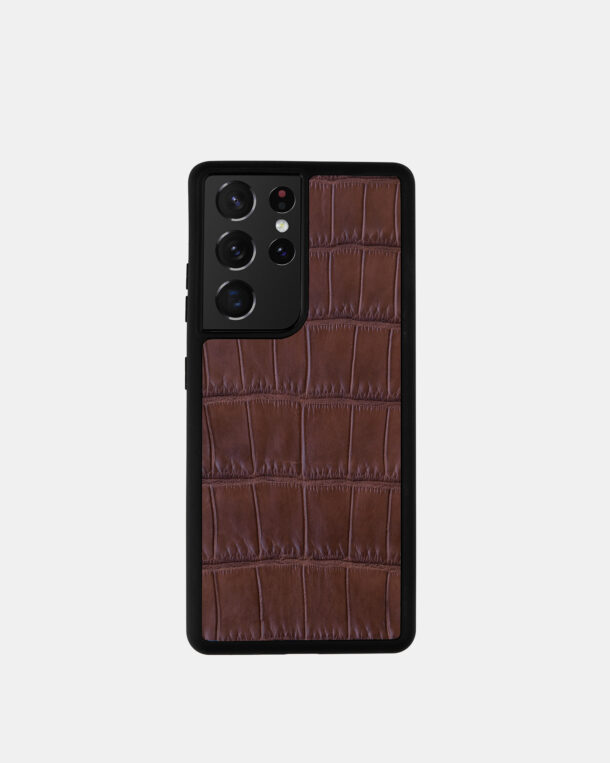 Case for Samsung in brown color with crocodile skins