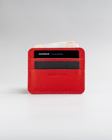 price for Calf leather card holder with saffiano pattern in red color