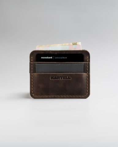 price for Crazy horse leather card holder, in dark brown color