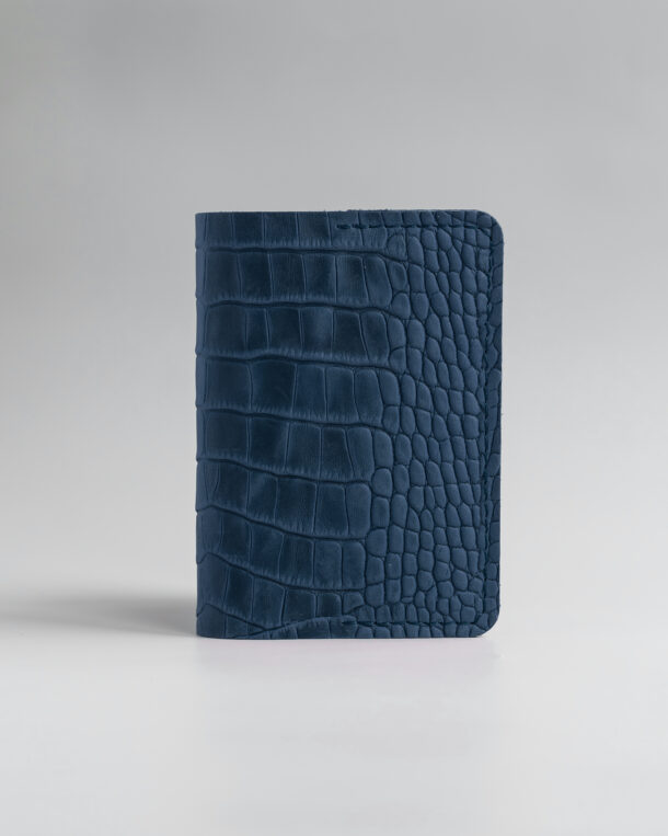Passport cover in blue crocodile embossed calfskin