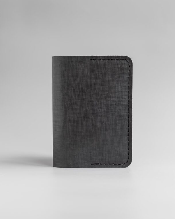 Passport cover in calfskin with saffiano pattern in dark gray