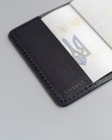Passport cover made of calfskin with a saffiano pattern in dark gray color in Kyiv