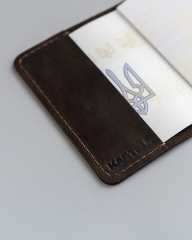 Passport cover made of crazy horse leather, in dark brown color in Kyiv