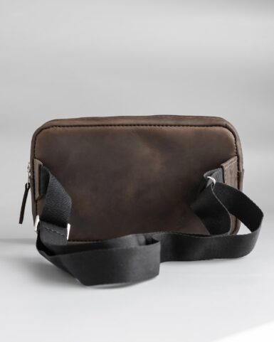 Leather belt bag (banana) in dark brown color, from crazy horse leather in Kyiv