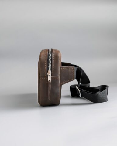 price for Leather belt bag (banana) in dark brown color, from crazy horse leather