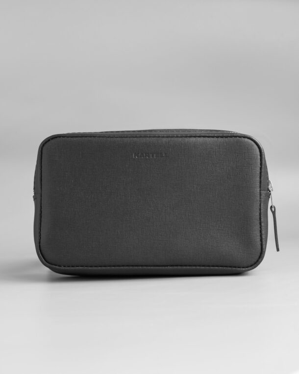 Leather belt bag (bananka) in dark gray color, with saffiano pattern