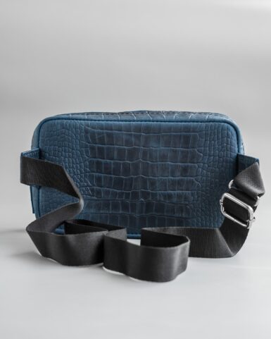 Leather belt bag (banana) in dark blue, embossed with a crocodile in Kyiv