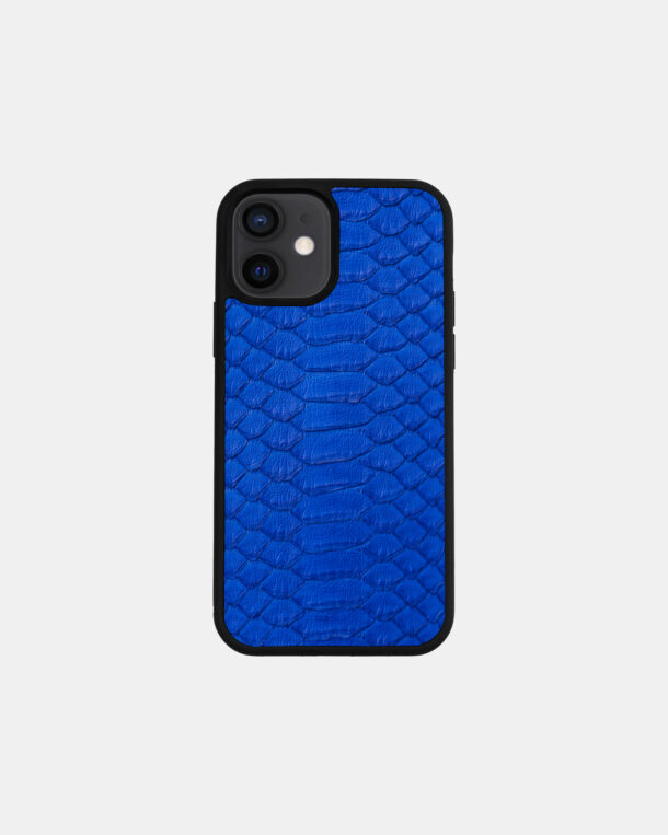 Case made of blue python skin with wide stripes for iPhone 12 Mini