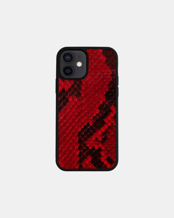 Case made of red python skin with small stripes for iPhone 12 Mini
