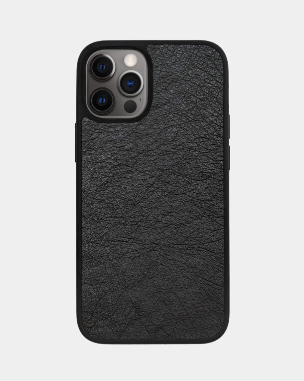 Чехол из черной кожи страуса без фолликул для iPhone 12 Pro Max
