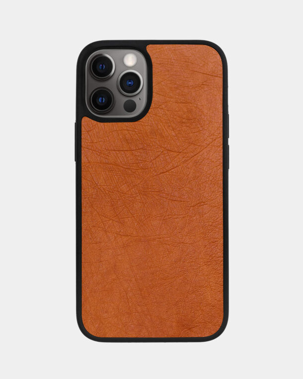Case made of brown ostrich skin without foils for iPhone 12 Pro Max