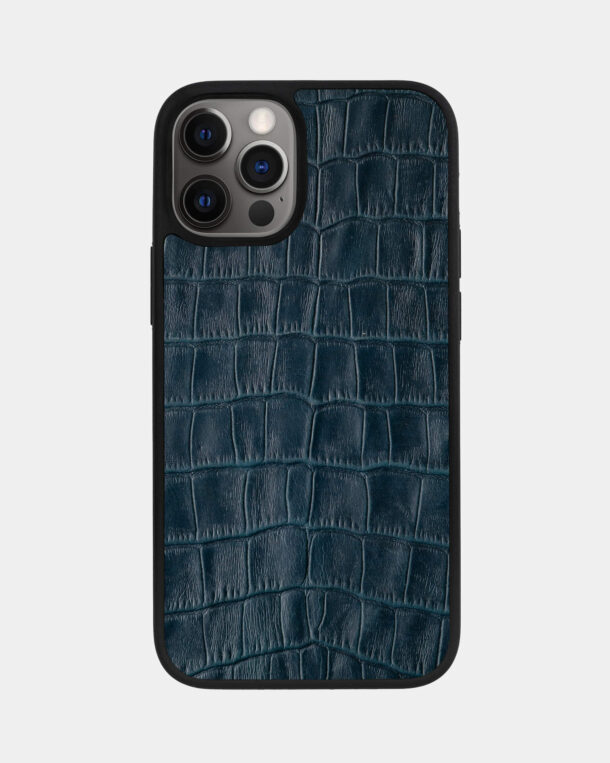 Чохол із темно-синього тиснення під крокодила на телячій шкірі для iPhone 12 Pro Max