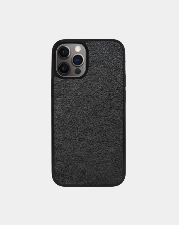 Case made of black ostrich coat without foils for iPhone 12 Pro