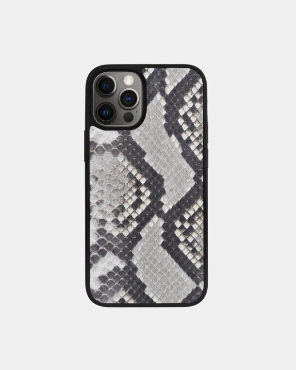 Case made of black and white python skins with small stripes for iPhone 12 Pro