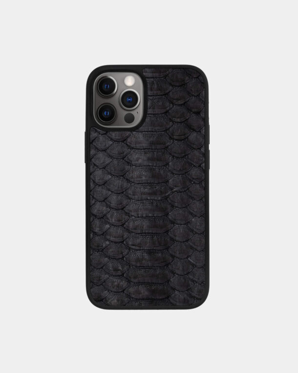 Case made of black python skin with wide stripes for iPhone 12 Pro