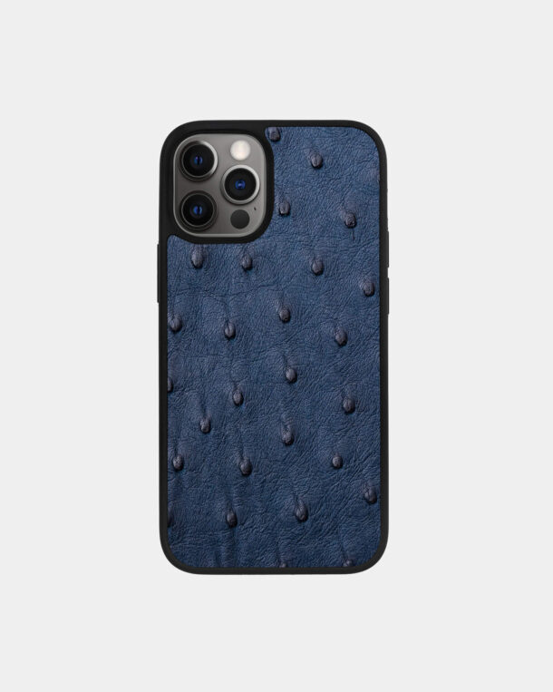 Чехол из темно-синей кожи страуса для iPhone 12 Pro