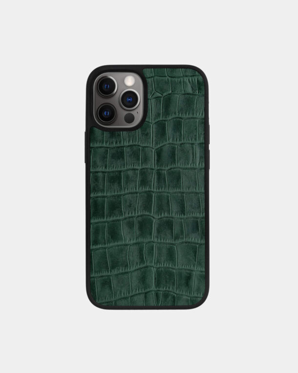 Чехол из зеленого тиснения под крокодила на телячьей коже для iPhone 12 Pro