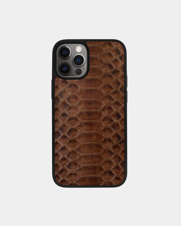 Case made of brown python skin with wide stripes for iPhone 12 Pro