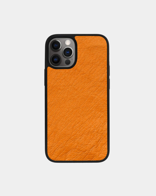Case made of orange ostrich skin without follicles for iPhone 12 Pro