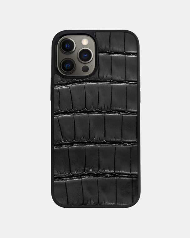 Чорний чохол зі шкіри крокодила для iPhone 12 Pro Max