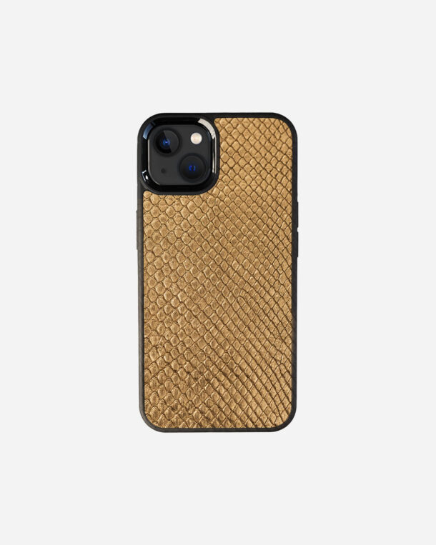 Case made of golden skins of python with small stripes for iPhone 13