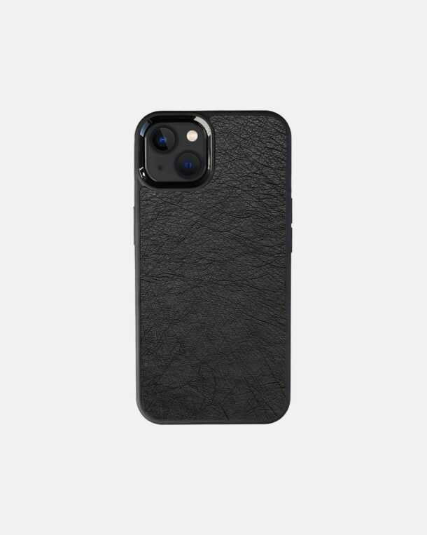 Case made of black ostrich coat without foils for iPhone 13